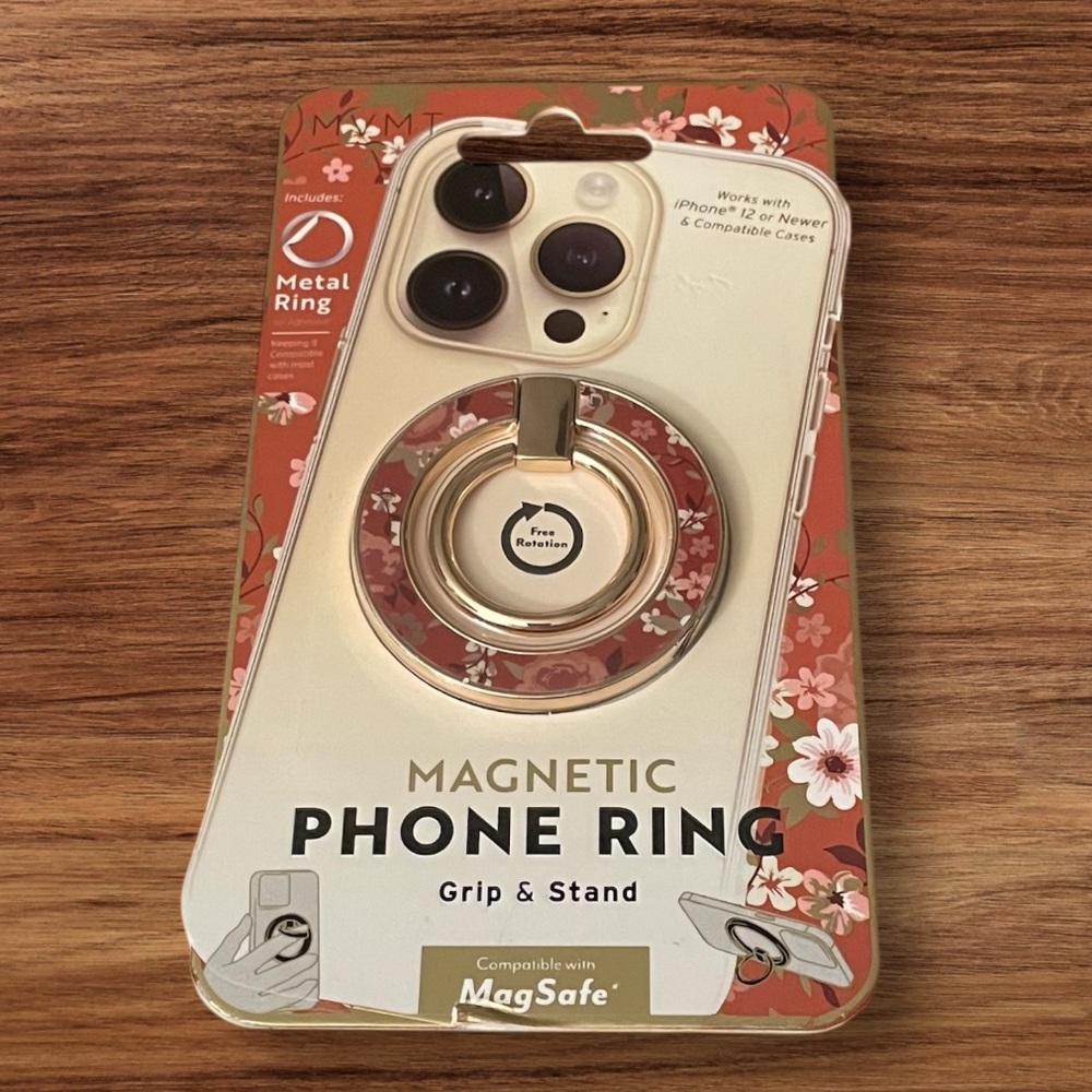 iPhone 12 or newer magnetic phone ring grip grip & stand floral brown NEW